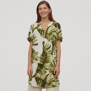 H&M Women Size XS Tropical Summer Dress Short Sleeve Casual Vacation Green Palm